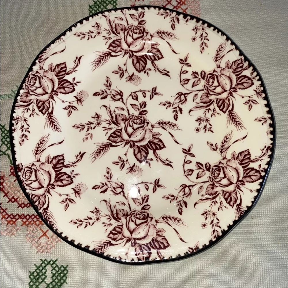 Wood & Sons Colonial Rose Salad Plate Pink Red Black‎ Trim Made in England